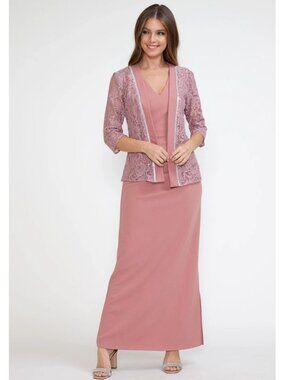 Clearance Mauve Size M V-Neck Mother of the Bride & Groom Gown by Lenovia 5293